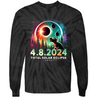 Total Solar Eclipse Funny Dinosaur Wearing Glasses Tie-Dye Long Sleeve Shirt