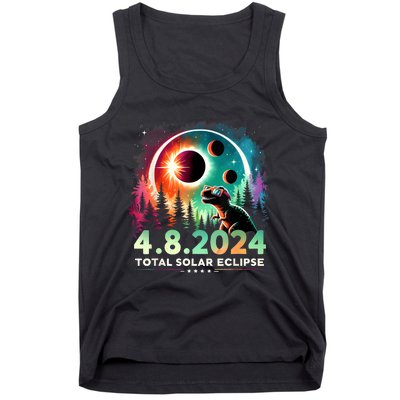 Total Solar Eclipse Funny Dinosaur Wearing Glasses Tank Top