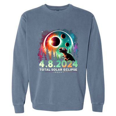 Total Solar Eclipse Funny Dinosaur Wearing Glasses Garment-Dyed Sweatshirt