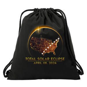 Total Solar Eclipse April 8 2024 America Map Totality Drawstring Bag