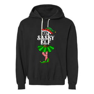 The Sassy Elf Xmas Funny Christmas Matching Family Pajama Garment-Dyed Fleece Hoodie