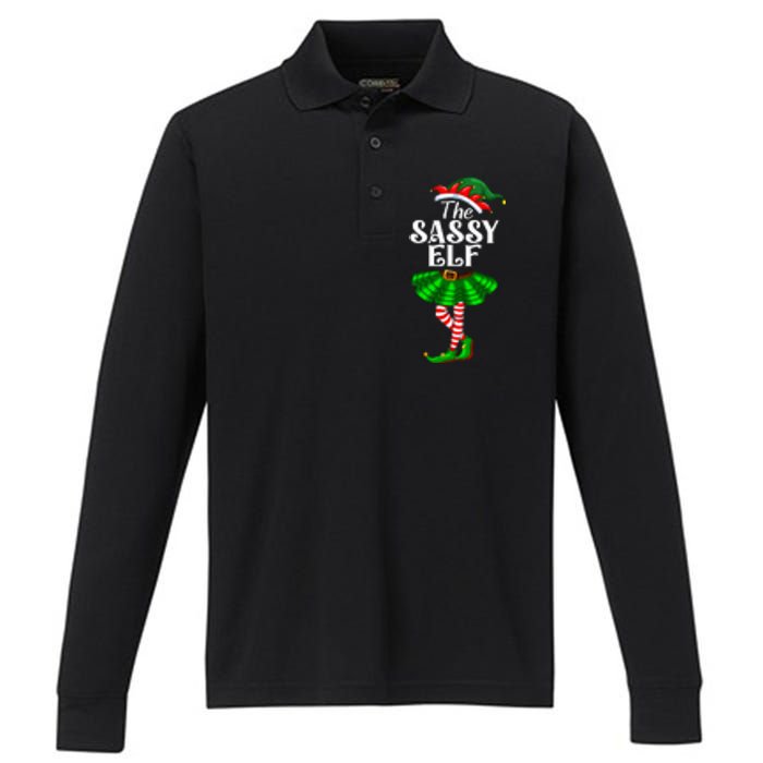 The Sassy Elf Xmas Funny Christmas Matching Family Pajama Performance Long Sleeve Polo