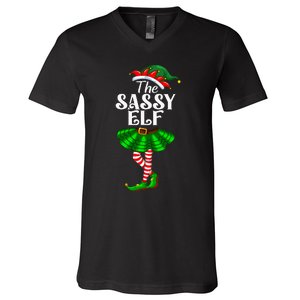 The Sassy Elf Xmas Funny Christmas Matching Family Pajama V-Neck T-Shirt