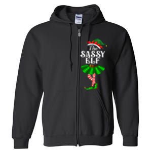 The Sassy Elf Xmas Funny Christmas Matching Family Pajama Full Zip Hoodie