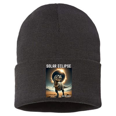 Total Solar Eclipse Trex Dinosaur April 8 2024 Sustainable Knit Beanie