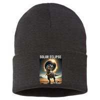 Total Solar Eclipse Trex Dinosaur April 8 2024 Sustainable Knit Beanie