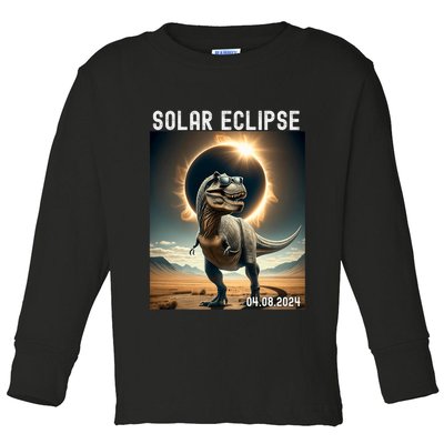 Total Solar Eclipse Trex Dinosaur April 8 2024 Toddler Long Sleeve Shirt