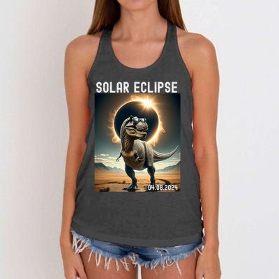 Total Solar Eclipse Trex Dinosaur April 8 2024 Women's Knotted Racerback Tank