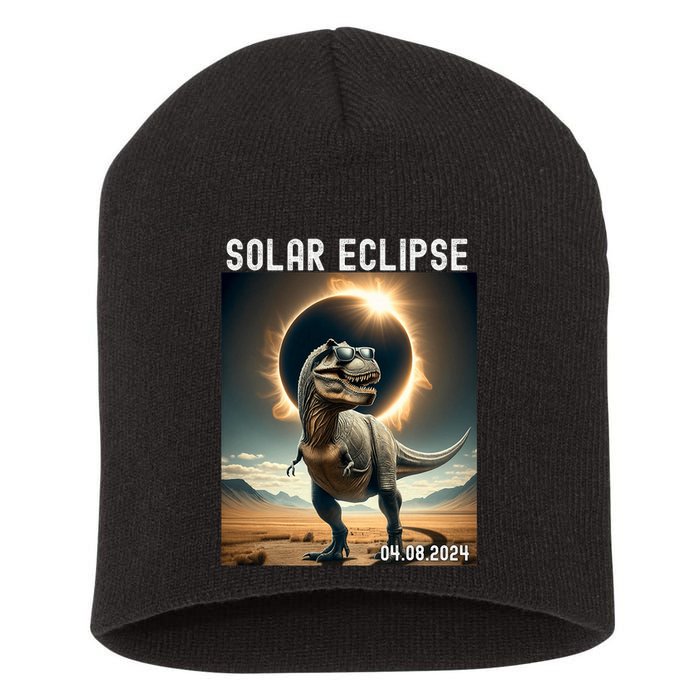 Total Solar Eclipse Trex Dinosaur April 8 2024 Short Acrylic Beanie