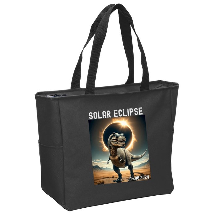 Total Solar Eclipse Trex Dinosaur April 8 2024 Zip Tote Bag