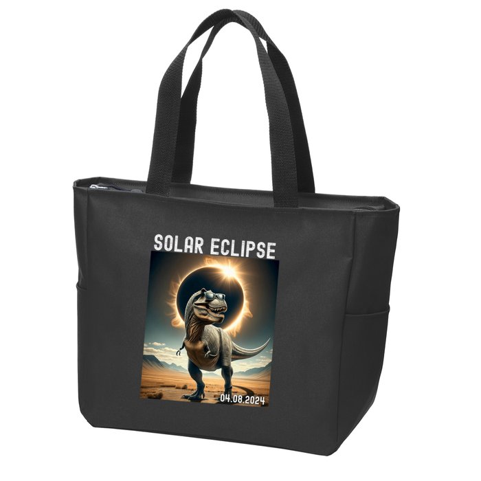 Total Solar Eclipse Trex Dinosaur April 8 2024 Zip Tote Bag