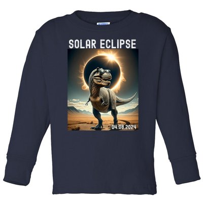 Total Solar Eclipse Trex Dinosaur April 8 2024 Toddler Long Sleeve Shirt