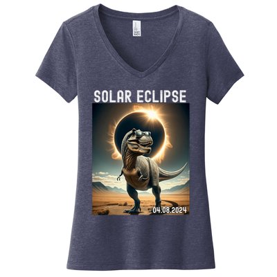 Total Solar Eclipse Trex Dinosaur April 8 2024 Women's V-Neck T-Shirt