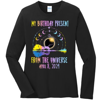 Total Solar Eclipse And Yes ItS My Birthday April 8 2024 Ladies Long Sleeve Shirt