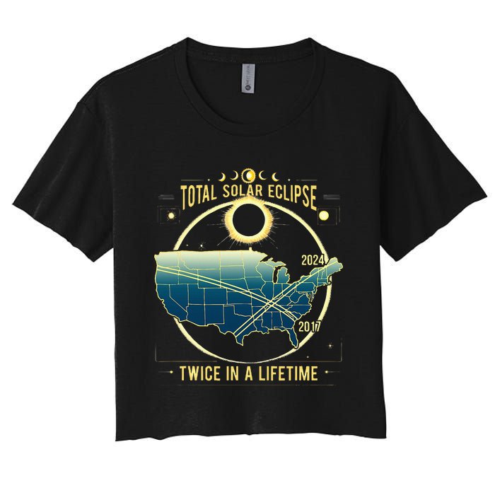 Total Solar Eclipse Twice In A Lifetime 2024 Women's Crop Top Tee