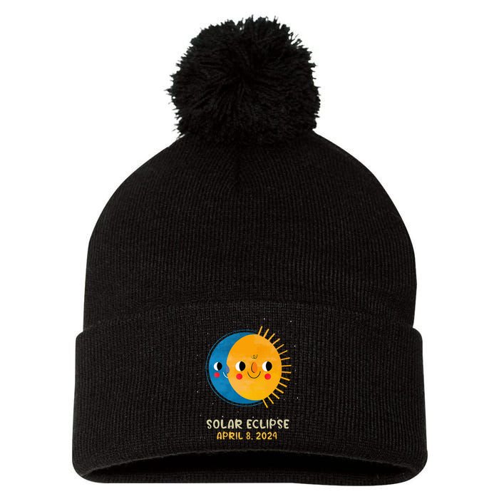 Total Solar Eclipse 2024 Cute Solar Eclipse Pom Pom 12in Knit Beanie