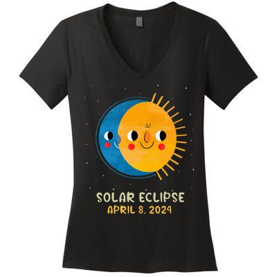 Total Solar Eclipse 2024 Cute Solar Eclipse Women's V-Neck T-Shirt