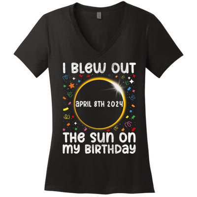 Total Solar Eclipse Birthday April 2024 Funny Quote Totality Women's V-Neck T-Shirt