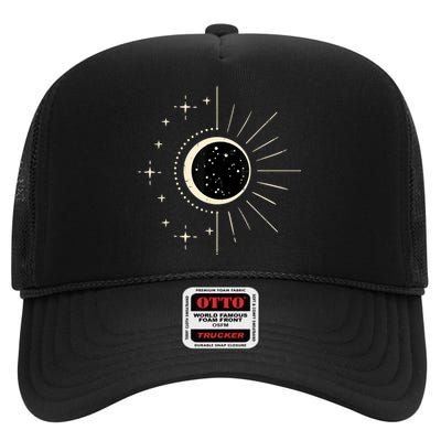 Total Solar Eclipse Moon Sun Stars April 8 High Crown Mesh Back Trucker Hat