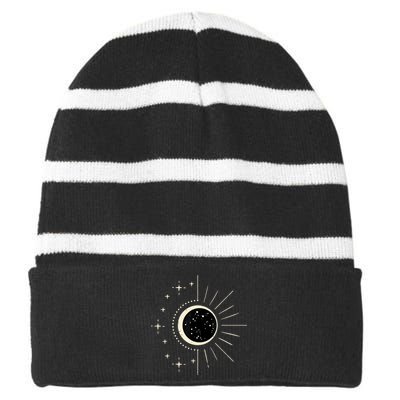 Total Solar Eclipse Moon Sun Stars April 8 Striped Beanie with Solid Band