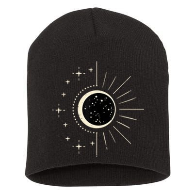 Total Solar Eclipse Moon Sun Stars April 8 Short Acrylic Beanie