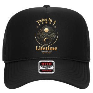 Total Solar Eclipse Twice In A Lifetime 2017 2024 High Crown Mesh Back Trucker Hat