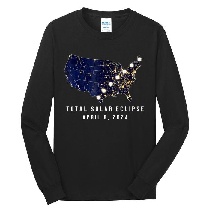 Total Solar Eclipse Map Of The Usa 4.08.2024 Tall Long Sleeve T-Shirt