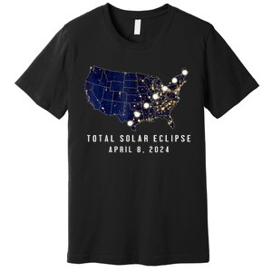 Total Solar Eclipse Map Of The Usa 4.08.2024 Premium T-Shirt