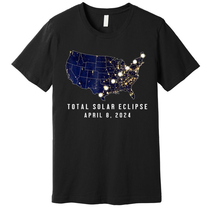 Total Solar Eclipse Map Of The Usa 4.08.2024 Premium T-Shirt