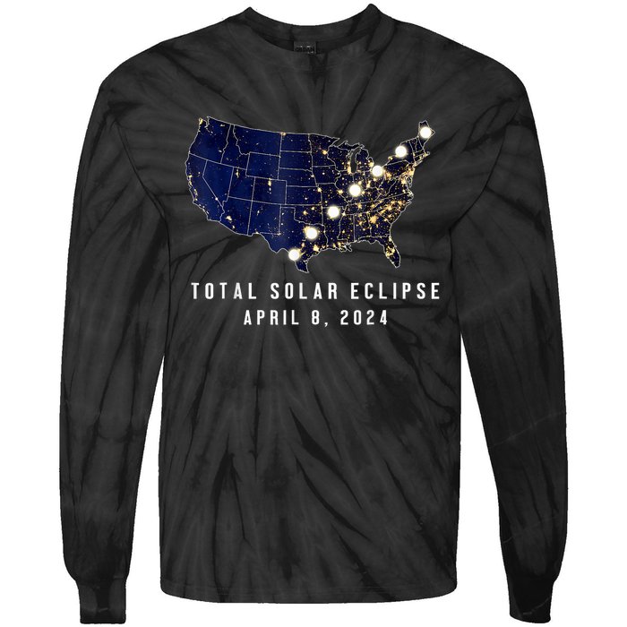 Total Solar Eclipse Map Of The Usa 4.08.2024 Tie-Dye Long Sleeve Shirt