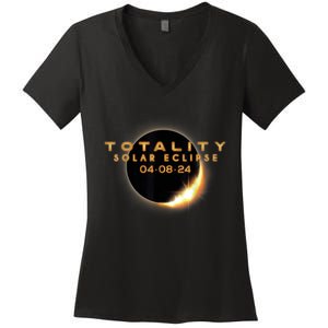 Total Solar Eclipse 04.08.2024 Totality Women's V-Neck T-Shirt