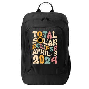 Total Solar Eclipse April 8 2024 Retro Groovy City Backpack