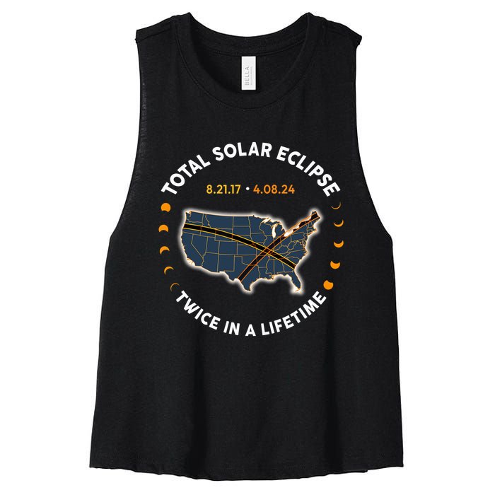 Total Solar Eclipse 2024 Twice In A Lifetime 2017 Totality Women's Racerback Cropped Tank