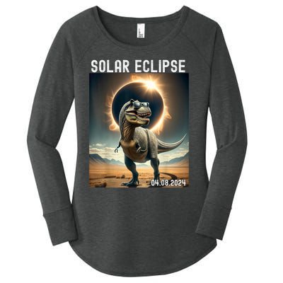 Total Solar Eclipse Trex Dinosaur April 8 2024 Women's Perfect Tri Tunic Long Sleeve Shirt