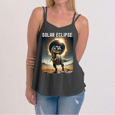 Total Solar Eclipse Trex Dinosaur April 8 2024 Women's Strappy Tank