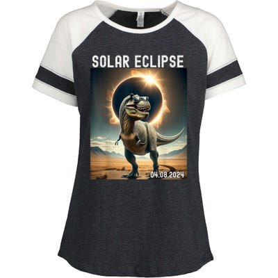 Total Solar Eclipse Trex Dinosaur April 8 2024 Enza Ladies Jersey Colorblock Tee