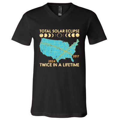 Total Solar Eclipse Twice Lifetime 2017 2024 V-Neck T-Shirt