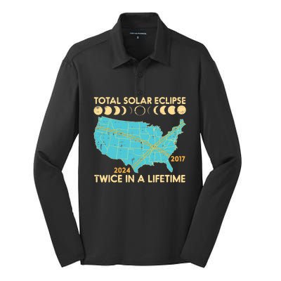 Total Solar Eclipse Twice Lifetime 2017 2024 Silk Touch Performance Long Sleeve Polo