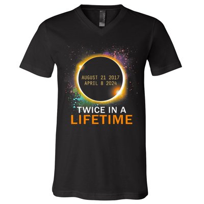 Total Solar Eclipse Twice In A Lifetime 2024 Total Eclipse V-Neck T-Shirt