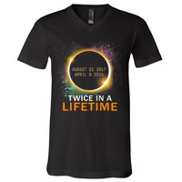 Total Solar Eclipse Twice In A Lifetime 2024 Total Eclipse V-Neck T-Shirt
