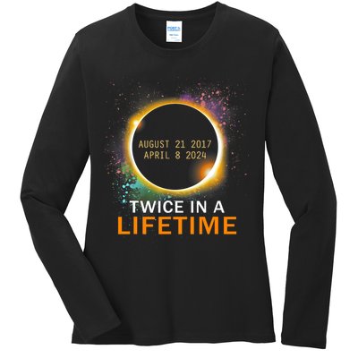 Total Solar Eclipse Twice In A Lifetime 2024 Total Eclipse Ladies Long Sleeve Shirt