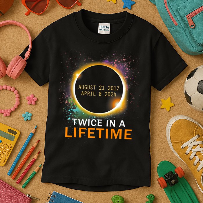 Total Solar Eclipse Twice In A Lifetime 2024 Total Eclipse Kids T-Shirt