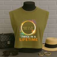 Total Solar Eclipse Twice In A Lifetime 2024 Total Eclipse Garment-Dyed Women's Muscle Tee