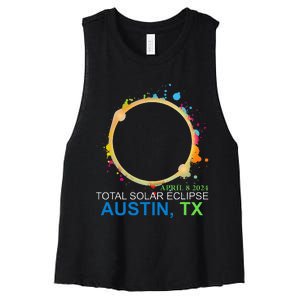 Total Solar Eclipse 2024 Austin Texas Colorful Totality Women's Racerback Cropped Tank