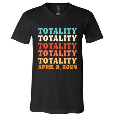 Totality Solar Eclipse April 8 2024 Astronomy Lover Retro V-Neck T-Shirt