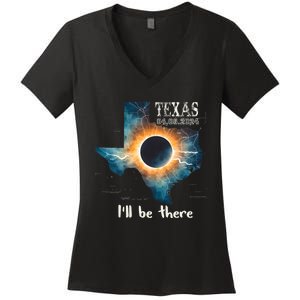 Total Solar Eclipse 2024 Texas Women's V-Neck T-Shirt