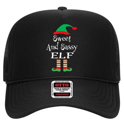 The Sassy Elf Family Matching Group Christmas Gift Funny High Crown Mesh Back Trucker Hat