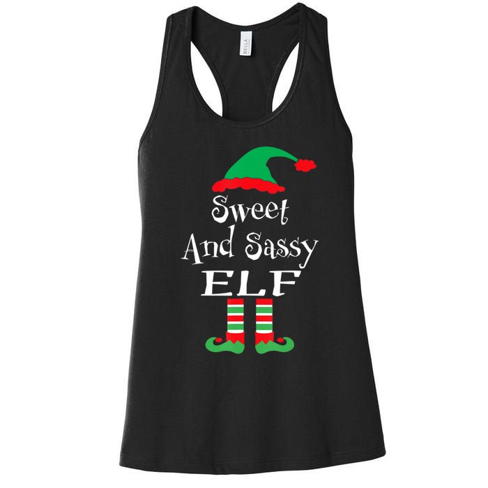 The Sassy Elf Family Matching Group Christmas Gift Funny Women's Racerback Tank