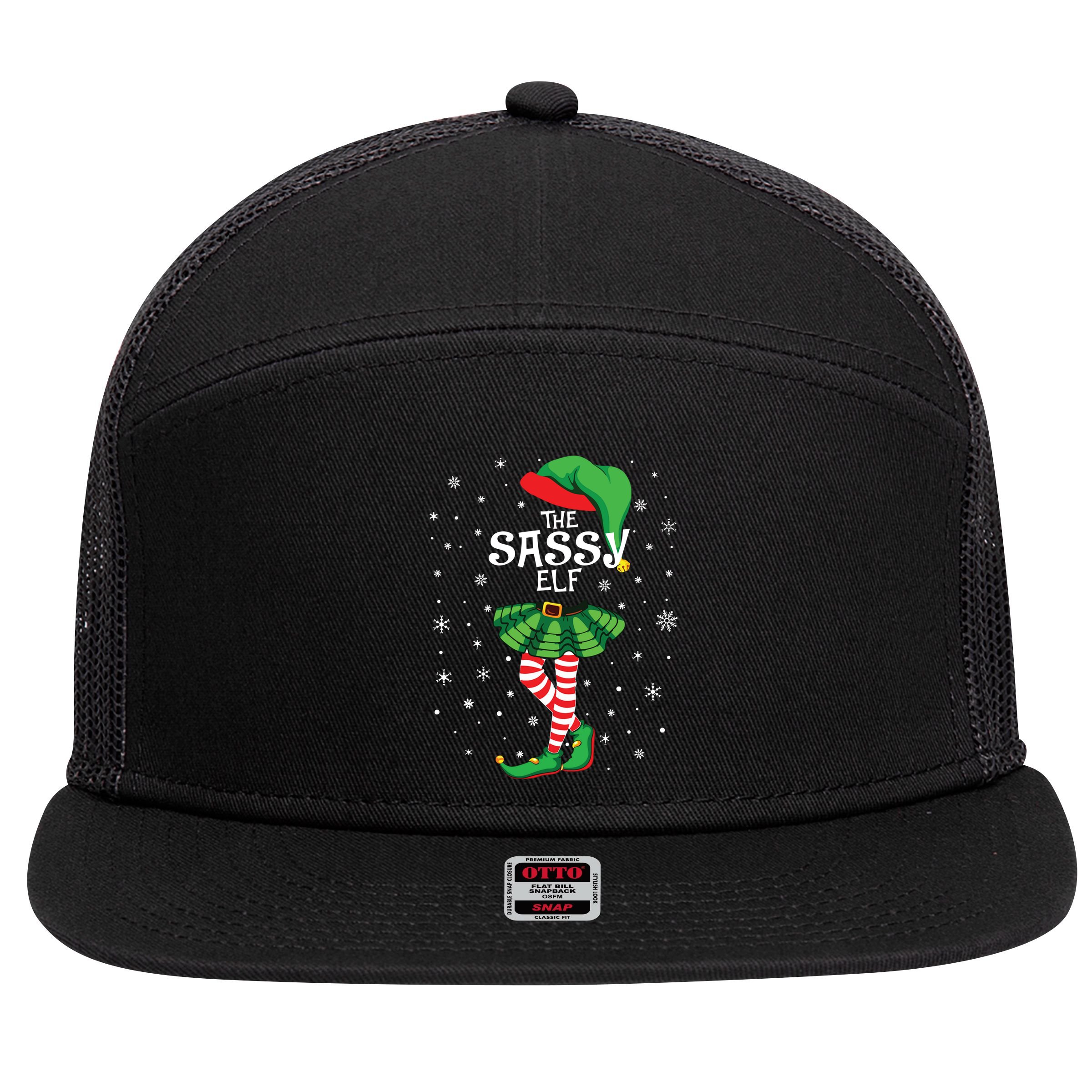 The Sassy Elf Funny Christmas 7 Panel Mesh Trucker Snapback Hat