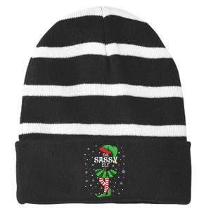 The Sassy Elf Funny Christmas Striped Beanie with Solid Band